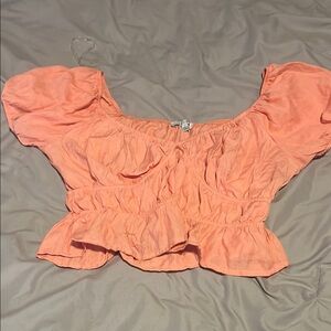 Peach Ruched Peplum Cap Sleeve Blouse